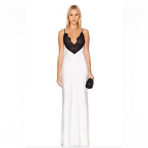 Ronny Kobo Malo Dress in Off White & Jet Black lace slip maxi midi Revolve XL